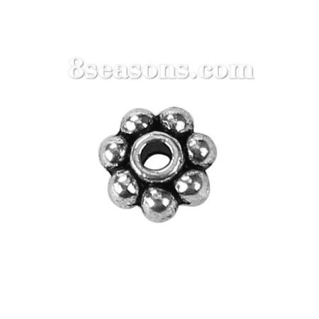 Immagine di Lega di Zinco Separatori Perline Natale Fiocco di Neve Argento Antico Circa 6mm x 6mm, Foro:Circa 1.5mm, 300 Pz