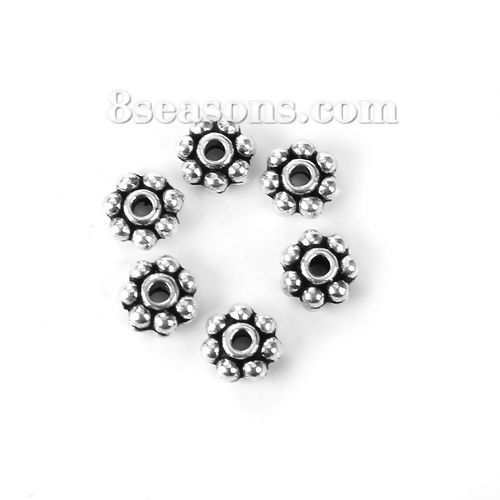 Imagen de Zamak Cuentas Copo de nieve Navidad Plata Antigua 6mm x 6mm, Agujero: Aprox 1.5mm, 300 Unidades