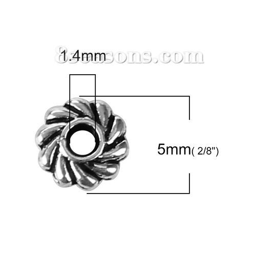 Picture of Zinc Based Alloy Spacer Beads Flower Antique Silver Color 5mm x 5mm, Hole: Approx 1.4mm, 500 PCs