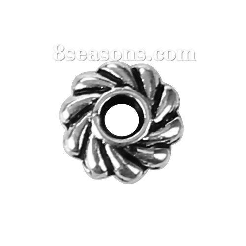 Picture of Zinc Based Alloy Spacer Beads Flower Antique Silver Color 5mm x 5mm, Hole: Approx 1.4mm, 500 PCs