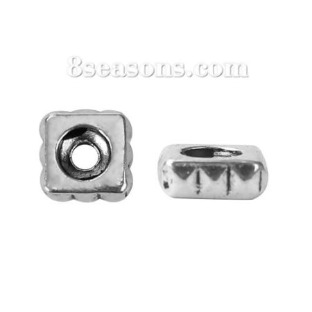 Zamak Cuentas Cuadrado Plata Antigua 7mm x 7mm, Agujero: Aprox 1.8mm, 200 Unidades