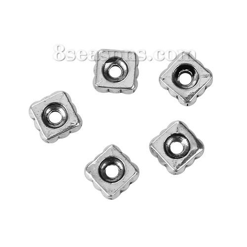 Immagine di Lega di Zinco Separatori Perline Quadrato Argento Antico Circa 7mm x 7mm, Foro:Circa 1.8mm, 200 Pz