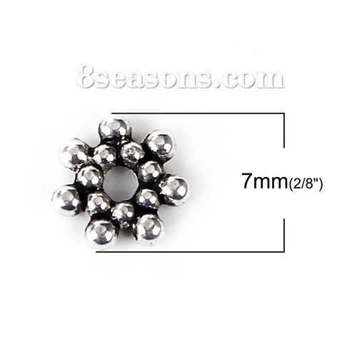 Picture of Zinc Based Alloy Spacer Beads Christmas Snowflake Antique Silver Color 7mm x 7mm, Hole: Approx 1.5mm, 300 PCs