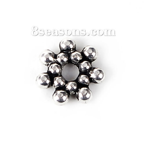 Picture of Zinc Based Alloy Spacer Beads Christmas Snowflake Antique Silver Color 7mm x 7mm, Hole: Approx 1.5mm, 300 PCs
