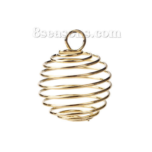 Image de Perles à Ressort Cage en Alliage de Fer Forme Lanterne Doré, Diamètre: avec Boucle 25mm x 20mm, 20 Pcs