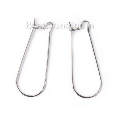 Picture of Stainless Steel Ear Wire Hooks Earring Findings Silver Tone 20mm( 6/8