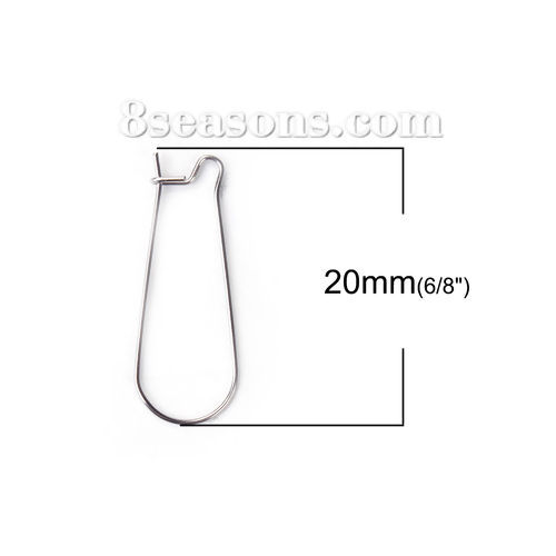 Picture of Stainless Steel Ear Wire Hooks Earring Findings Silver Tone 20mm( 6/8") x 10mm( 3/8"), Post/ Wire Size: (21 gauge), 50 PCs
