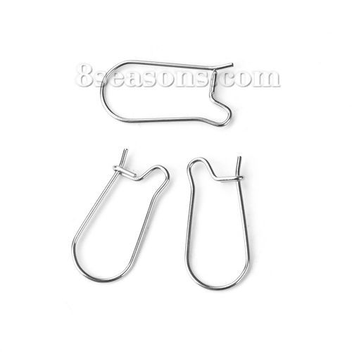 Picture of Stainless Steel Ear Wire Hooks Earring Findings Silver Tone 25mm(1") x 11mm( 3/8"), Post/ Wire Size: (21 gauge), 50 PCs