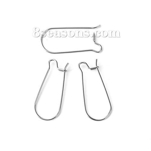 Picture of Stainless Steel Ear Wire Hooks Earring Findings Silver Tone 33mm(1 2/8") x 13mm( 4/8"), Post/ Wire Size: (21 gauge), 50 PCs