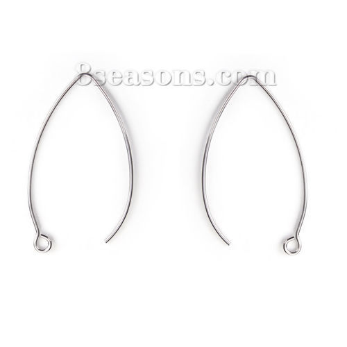 Picture of Stainless Steel Earring Components Silver Tone 41mm(1 5/8") x 22mm( 7/8"), Post/ Wire Size: (19 gauge), 30 PCs