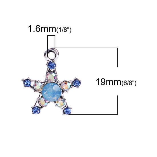 Imagen de Zamak Colgantes Charms Estrellas de cinco puntos Tono de Plata Rosado AB Color Rhinestone 19mm x 16mm, 10 Unidades