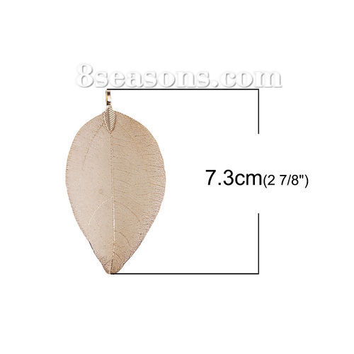 真鍮 ペンダント 葉 KC金メッキ 7.3cm x3.9cm - 7cm x3cm、 2 個 の画像