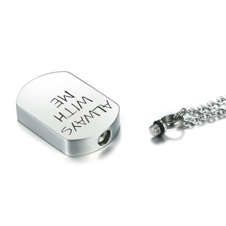 316L Titanium Steel Cremation Ash Urn Necklace Silver Tone Black Rectangle Message " ALWAYS WITH ME " 51cm(20 1/8") long, 1 Piece”