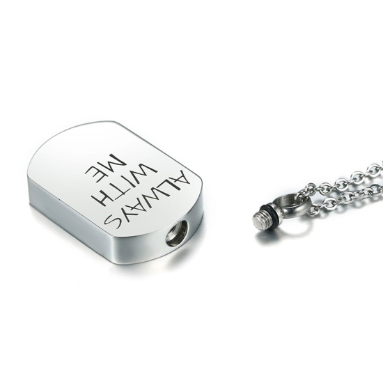 Image de 316L Colliers en Titane Acier Urne Funéraire de Crémation Argent Mat Noir Rectangle Gravé Mot " ALWAYS WITH ME " 51cm Long, 1 Pièce” 