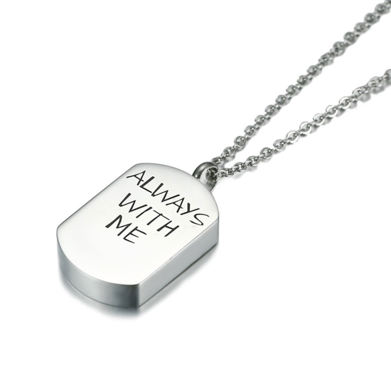 Image de 316L Colliers en Titane Acier Urne Funéraire de Crémation Argent Mat Noir Rectangle Gravé Mot " ALWAYS WITH ME " 51cm Long, 1 Pièce” 