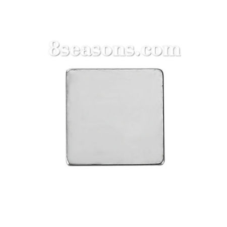 Picture of Stainless Steel Embellishments Square Silver Tone 10mm( 3/8") x 10mm( 3/8"), 10 PCs