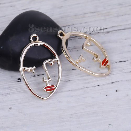 亜鉛合金 ペンダント 颜 ライトゴールド 赤 マスク エナメル 36mmx 23mm、 5 個 の画像