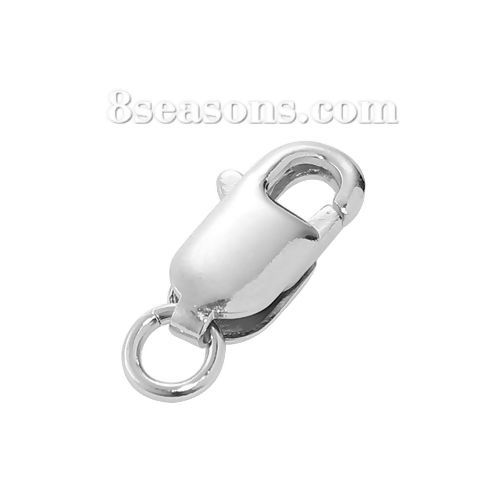 Picture of Sterling Silver Lobster Clasp Findings Silver Tone W/ Closed Soldered Jump Ring 17mm( 5/8") x 7mm( 2/8"), 2 PCs