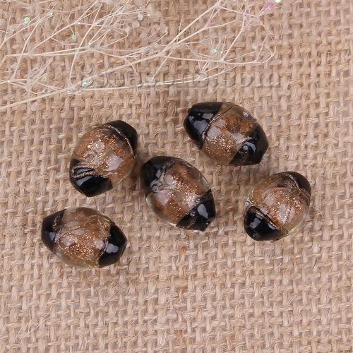 Picture of Lampwork Glass Beads Oval Black Glitter About 16mm x 11mm, Hole: Approx 1.7mm, 10 PCs