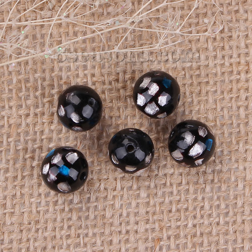 Image de Perles en Verre Rond Bleu Feuille d'etain 10mm Dia, Taille de Trou: 1.1mm, 3 Pcs