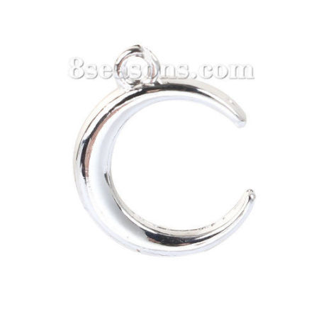 Imagen de Zamak Colgantes Charms Luna Media Argentado 20mm x 16mm, 10 Unidades