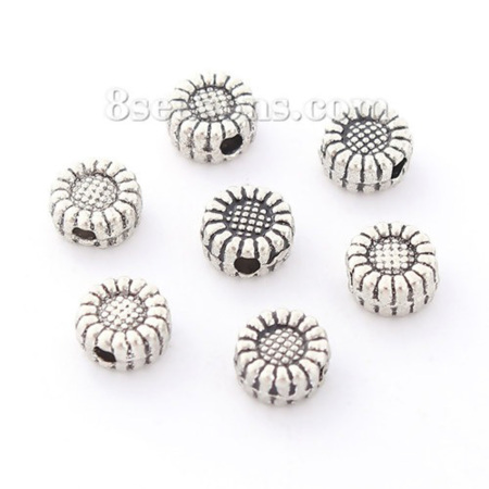 Zamak Cuentas Flor Plata Antigua Aprox 6mm Dia, Agujero: Aprox 1.4mm, 100 Unidades