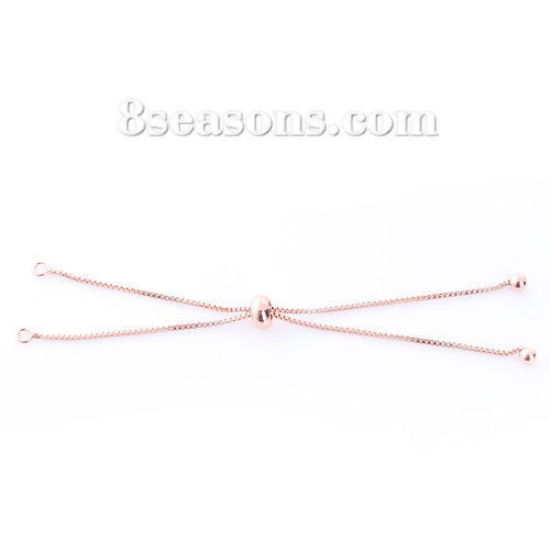 Picture of Brass Slider/Slide Extender Chain For Jewelry Necklace Bracelet Rose Gold Round Adjustable 11cm(4 3/8") long, 3 PCs                                                                                                                                           