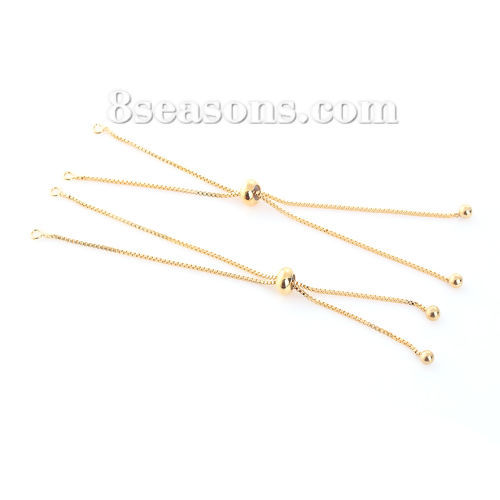 Picture of Brass Slider/Slide Extender Chain For Jewelry Necklace Bracelet Gold Plated Round Adjustable 11cm(4 3/8") long, 3 PCs