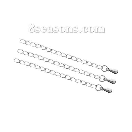 Picture of Stainless Steel Extender Chain For Jewelry Necklace Bracelet Silver Tone Drop 6cm(2 3/8") long, Usable Chain Length: 5cm, 10 PCs