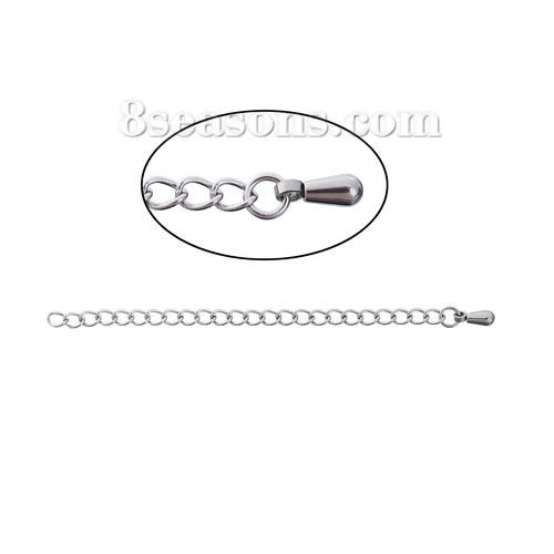 Picture of Stainless Steel Extender Chain For Jewelry Necklace Bracelet Silver Tone Drop 8cm(3 1/8") long, Usable Chain Length: 7cm, 5 PCs