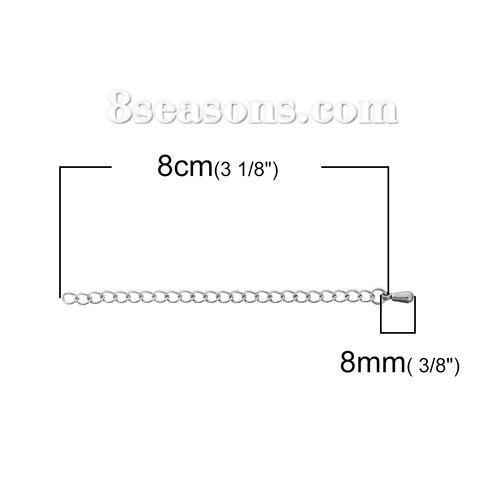 Bild von Edelstahl Verlängerungskette Extender Kette Für Halskette oder Armband Silberfarbe Tropfen 8cm lang, Nutzbare Kettenlänge: 7cm, 5 Strange