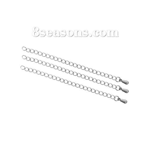 Picture of Stainless Steel Extender Chain For Jewelry Necklace Bracelet Silver Tone Drop 8cm(3 1/8") long, Usable Chain Length: 7cm, 5 PCs