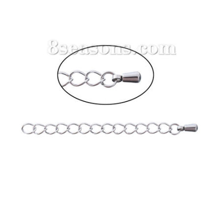 Picture of Stainless Steel Extender Chain For Jewelry Necklace Bracelet Silver Tone Drop 6cm(2 3/8") long, Usable Chain Length: 5cm, 10 PCs