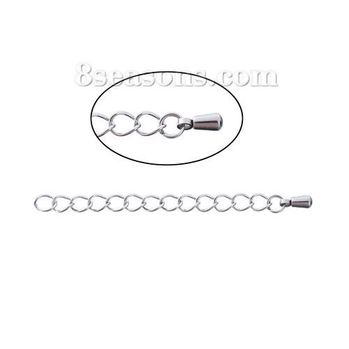 Picture of Stainless Steel Extender Chain For Jewelry Necklace Bracelet Silver Tone Drop 6cm(2 3/8") long, Usable Chain Length: 5cm, 10 PCs