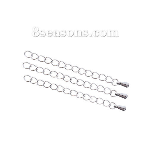 Picture of Stainless Steel Extender Chain For Jewelry Necklace Bracelet Silver Tone Drop 6cm(2 3/8") long, Usable Chain Length: 5cm, 10 PCs