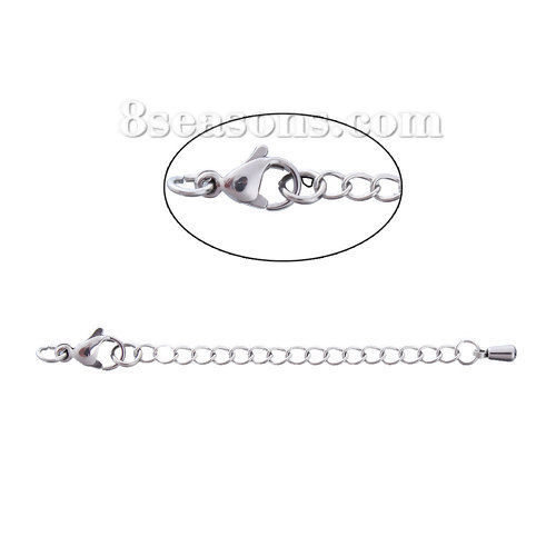 Picture of Stainless Steel Extender Chain For Jewelry Necklace Bracelet Silver Tone Drop 7cm(2 6/8") long, Usable Chain Length: 5cm, 5 PCs