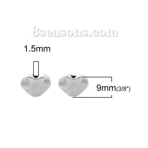 Bild von Zinklegierung Zwischenperlen Spacer Perlen Herz Antiksilber 12mm x 9mm, Loch:ca. 1.5mm, 50 Stück