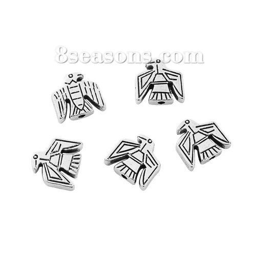 Picture of Zinc Based Alloy Spacer Beads Eagle Antique Silver Color 12mm x 12mm, Hole: Approx 1.6mm, 50 PCs