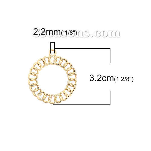 Immagine di Lega di Zinco Filo Metallico Ciondoli Anello Oro Placcato 32mm x 29mm , 10 Pz
