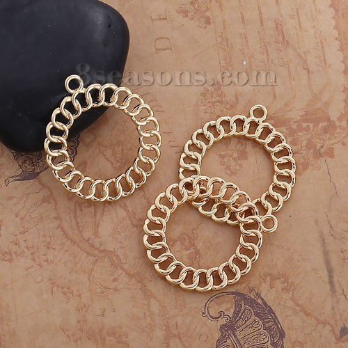 Immagine di Lega di Zinco Filo Metallico Ciondoli Anello Oro Placcato 32mm x 29mm , 10 Pz