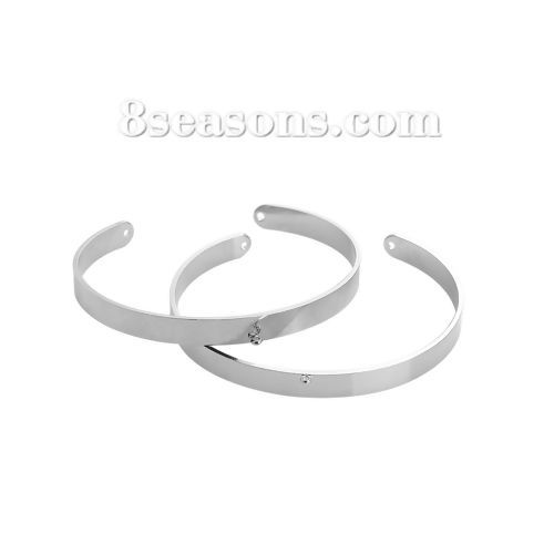 Picture of Brass Open Cuff Bangles Bracelets Round Silver Tone 15cm(5 7/8") long, 1 Piece                                                                                                                                                                                