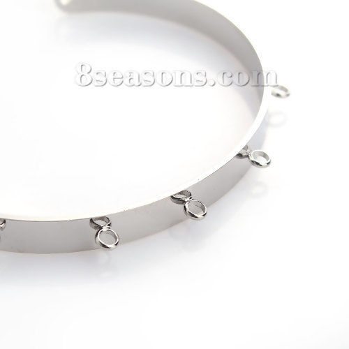 Picture of Brass Open Cuff Bangles Bracelets Round Silver Tone Can Hanging Charms 15cm(5 7/8") long, 1 Piece                                                                                                                                                             
