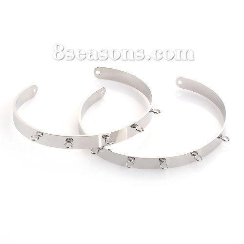 Picture of Brass Open Cuff Bangles Bracelets Round Silver Tone Can Hanging Charms 15cm(5 7/8") long, 1 Piece                                                                                                                                                             