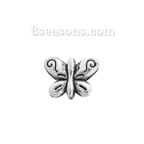 Picture of Zinc Based Alloy Spacer Beads Butterfly Animal Antique Silver Color 10mm x 8mm, Hole: Approx 0.2mm, 100 PCs
