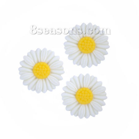 Picture of Resin Embellishments Daisy Flower White & Yellow 27mm(1 1/8") x 27mm(1 1/8"), 20 PCs