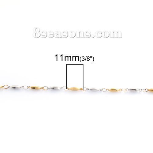 304ステンレス鋼 デザインチェーン ネックレス 楕円形 金メッキ 45cm長さ、 チェーンサイズ: 11x2.5mm、 1 本 の画像