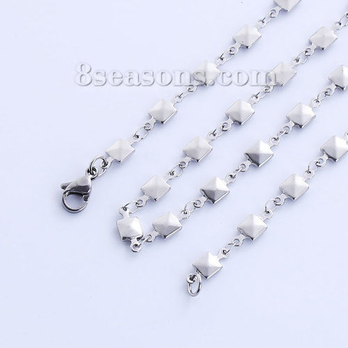 Immagine di 304 Acciaio Inossidabile Catena di Altri Stili Collana Quadrato Tono Argento 46cm Lunghezza, Dimensione della Catena 11x5mm, 1 Pz