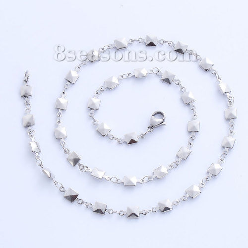 Immagine di 304 Acciaio Inossidabile Catena di Altri Stili Collana Quadrato Tono Argento 46cm Lunghezza, Dimensione della Catena 11x5mm, 1 Pz