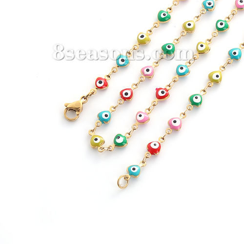 Image de Colliers en 304 Acier Inoxydable D'autres chaînes Mauvais Œil Doré Email 45cm Long, Taille de Chaîne: 10mm x 5mm, 1 Pièce