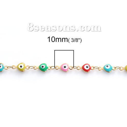Image de Colliers en 304 Acier Inoxydable D'autres chaînes Mauvais Œil Doré Email 45cm Long, Taille de Chaîne: 10mm x 5mm, 1 Pièce
